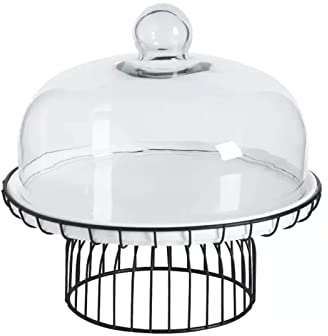 Alzata per Torta Piatto torta in ceramica Coperchio in vetro Degustazione con coperchio Vassoio for dolciumi Tavolo da dessert Espositore Bicchiere di carta Pane for pasticceria Alzata per Dolci(B,S)