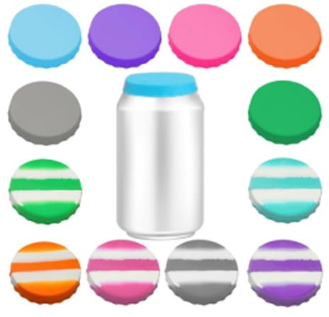 IUSOT Drink Covers Anti Spike, 12 Pcs Reusable Silicone Can Lids for Tins, Leak-Proof & Dustproof Covers for Standard Soda & Beer Cans, Multi-Colour for Camping, Travel, Parties