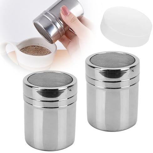 2Pcs Flour Sugar Salt Shaker - 7oz Stainless Steel Mesh Sifter with Lid - Perfect for Icing Sugar, Cocoa, Cinnamon Powder, Baking Spices - Durable & Easy to Clean - Ideal Kitchen Tool