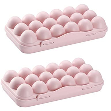 Amosfun Porta Huevos De Plástico Apilable 18 Rejillas para Refrigerador, Contenedor Práctico Anticolisión Rosa, Bandeja para Almacenar Huevos En Cocina, Paquete 2 Unidades