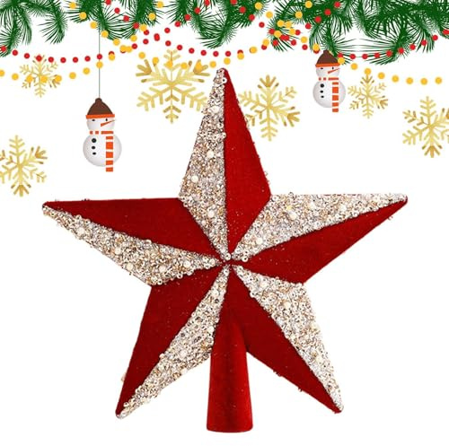 Baumspitze mit klassischem Design, glitzernder Stern, stabile Weihnachtsstern-Ornament, festliche Baumdekoration, 20 x 20 x 3 cm, für Bäume, Zuhause, Innenbereich, Grün, dunkler Kaffee, Weiß, Rot,