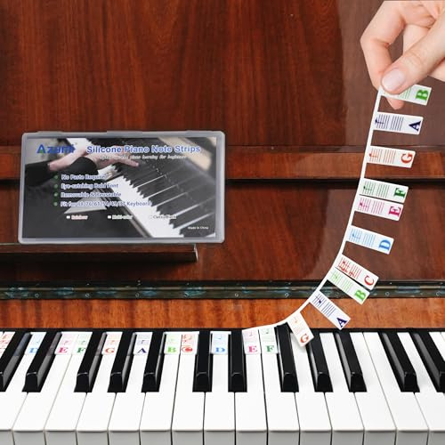 Azymi Piano Stickers Labels 88 Keys Silicone Strips | Multi-color Big Bold Letter, Fits 88-key keyboards, Removable & Reusable, No Glue, No Sticky Residue, for Beginner to Learn
