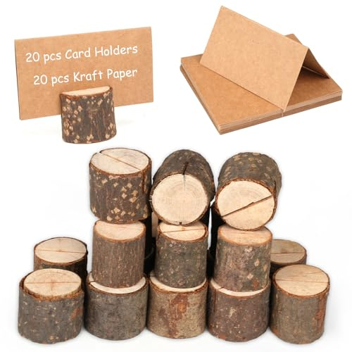 Kartenhalter Holz, 20 Stk Tischkartenhalter mit 20 Kraftpapier Tischkarten