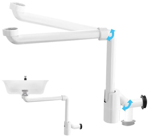 Vmxlso 1 1/4 Zoll Raumsparsiphon Waschtisch, 360° Einstellbarer Siphon Waschbecken Bad, 32mm Siphon Küchenspüle mit Geruchsverschluss, Syphon Waschbecken für Badezimmer, Sanitäranlagen