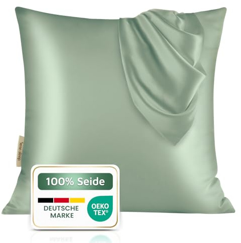 bene-sleep® Premium Seidenkissenbezug – 100 % Maulbeerseide 22 Momme | Verstärkte Nähte | Oeko-TEX Zertifiziert* | Anti-Frizz & Faltenreduzierung | hypoallergen & hautfreundlich (Grün, 80x80 cm)