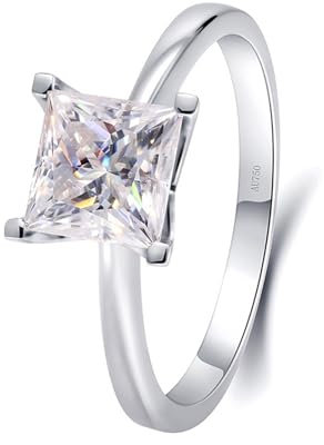 Wycian Bandring Platin, Trauringe In Weißgold 14K Moissanit Weißgold 2Ctct 7mm Weiß Prinzessinnen-Form Größe 52 (16.6) für Damen Geburtstag