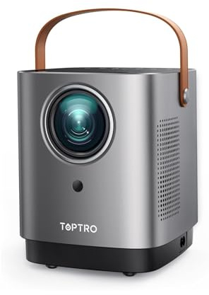 Diseño de mango único: mini proyector actualizado 2025 con WiFi 5G y Bluetooth, proyector portátil TOPTRO 1080P con visualización táctil, altavoces dobles de 6 W, función de zoom, proyector de
