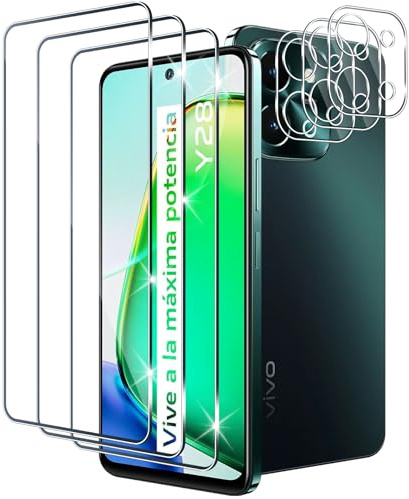 Xunzii Schutzfolie für Vivo Y28 4G für Panzerglas mit Kameraschutz | 0.33mm Ultra-Klar Folie, 9H Härte Displayschutzfolie, Anti-Kratzen Schutzglas Hartglasfolie [3+3 PCS]
