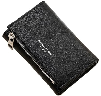 David Jones - Porte-Monnaie Femme Simili Cuir - Porte-Cartes Petit Portefeuille Cuir synthétique PU - Poche à Billets et Pièces - Noir