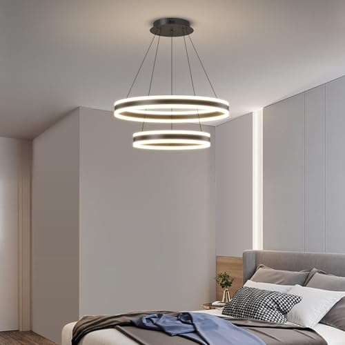 Mikeru LED Dimmbare Pendelleuchte, 20+40cm Modern Esszimmer Obere Und Untere Zweischichtige Leuchtende 10% Bis 100% Pendelleuchten Höhenverstellbar mit Speicherfunktion 3000k/4500k/6500k für Küche