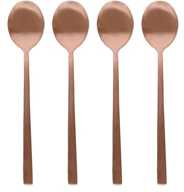 Argon Tableware 4 Stainless Steel Teaspoons – 14.5cm Copper Finish Modern Cutlery Set for Tea, Coffee & Desserts – Stylish Dishwasher Safe Tableware