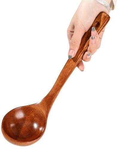 Herramientas de cocina Cucharas de sopa grandes de madera, cuchara de cocina con mango largo, cuchara de arroz Ramen de madera, cucharón de sopa, vajilla de Catering for cocinar cucharas de cucharón F