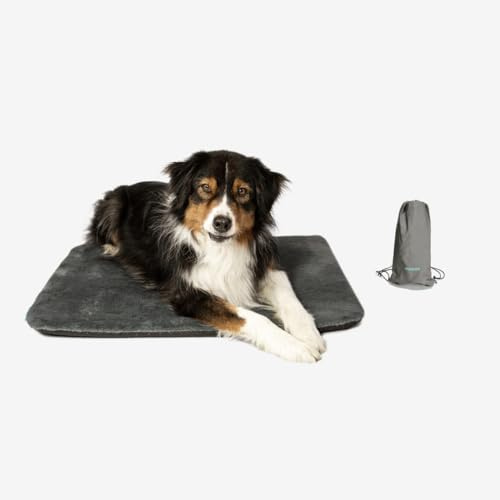 Manuly Hundedecke für unterwegs, Set aus Hundematte selbstaufblasend, flauschigem wasserabweisenden Bezug und Tragetasche, waschmaschinentauglich, Bezug kann gewechselt Werden, 80x60x3,5cm, 760g