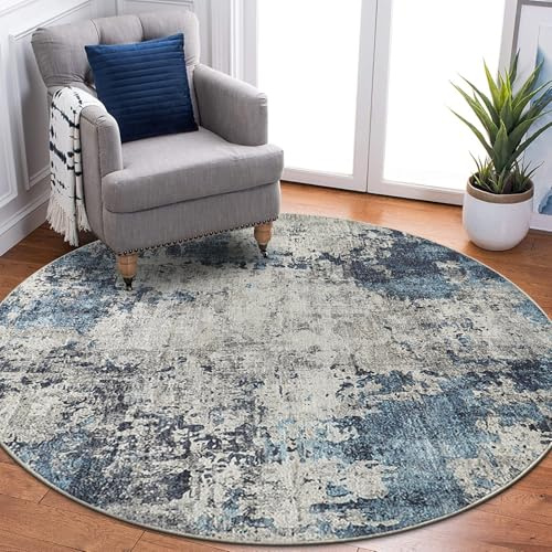 Guchuang Bedding Teppich Wohnzimmer 160cm, Teppich Schlafzimmer Blau Kurzflor, Abstraktes Vintage Designer Waschbar rutschfest Teppiche für Schlafzimmer