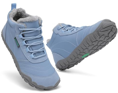 SAGUARO Barfuss Schuhe Damen Winter Barfußschuhe Winterschuhe Gefüttert Winterstiefel Wasserabweisend Winterboots Schneeschuhe für Winterspaziergänge & Leichte Wanderungen Blau, Gr.39