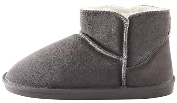 NEXT Damen Standard Hausstiefel aus Veloursleder mit Kunstfellfutter Grau 39