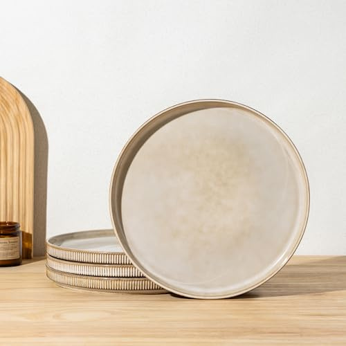 GBhome Stoneware Breakfast and Dessert Plates Set of 4-16 cm Scratch Resistant Ceramic Side Plate, Dishwasher and Microwave Safe, Salad/Small Plates-Cappuccino