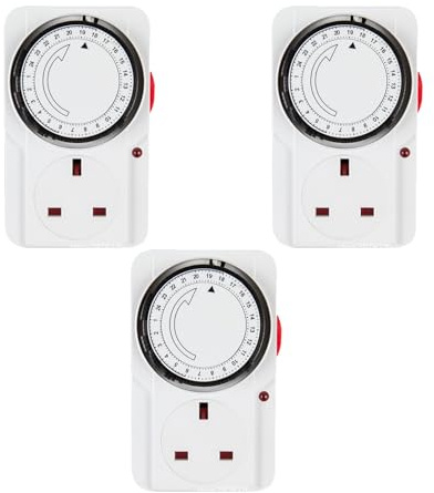 24 Hour Mechanical Timer Plug Socket Pack of 3 Plug-in Timer Switch, 13A 3120W Energy-Saving Plugs-in Timers for Lights, Appliances & Home Security (13A)