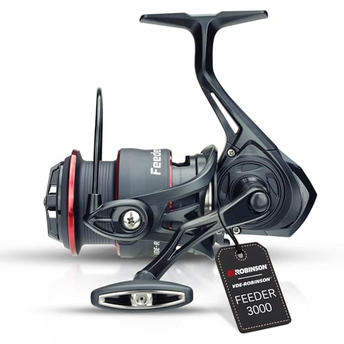 Robinson Feederrolle | Angelrolle mit Quick Drag zum Feeder- & Grundangeln | Verstärkter Rohrbügel mit Keramik-Röllchen · Ausbalancierter Rotor · Verstärktes Getriebe · Rücklaufsperre · 325 g