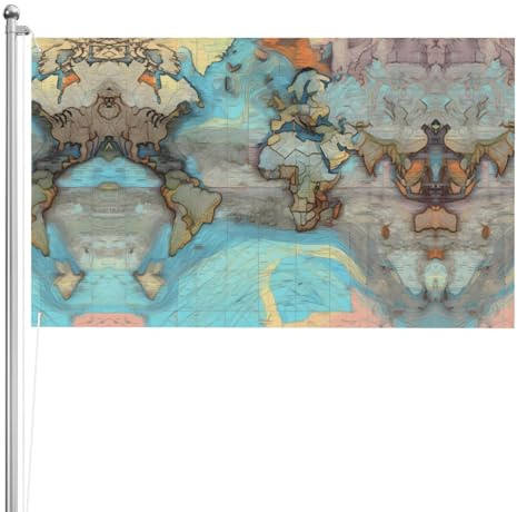 Drapeau double face carte du monde de dessin animé 0,9 x 1,5 m. Drapeau d'extérieur lourd triple couche double face, bannière de jardin en polyester.