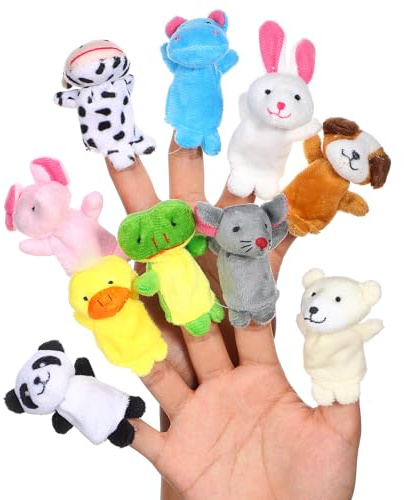 Veemoon 10 Pezzi Marionette da Dito Animali in Morbido Peluche, Burattini Flessibili, Giocattoli Educativi per Asilo e Casa, Pupazzi da Dito Creativi e Sicuri