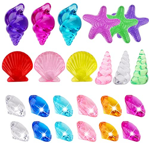 Toyhood 24pcs Ocean Theme Sinking Diving Gem Pool Toy, Crystal Acrylic Diamond Gemstones, for Underwater Swimming Summer toys Kids Educational Toys, for Beach Pool Water Park, Random colour