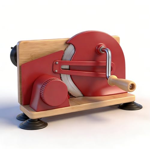 ZAICOLER Manuell Brödskärare Justerbar Tjocklek Jämn Skärning Ergonomiskt Handtag Surdegsbröd Handvevat Skärverktyg med Rostfritt Stål och Komposit Trä för Olika Typer av Bröd (Röd)
