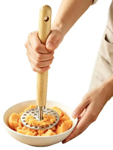 Prensapurés Utensilio manual para cocina con mango de madera antideslizante | Prensapurés Y Aplastador Para patatas, judías, verduras, aguacate, calabaza, carne, hogar, comedor, comercial