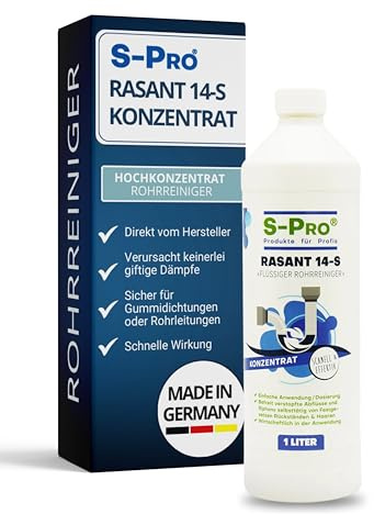 Rohrreiniger flüssig S-Pro Rasant 14-S Rohr-frei - Abflussreiniger gegen Haare, Fette und viele andere organische Rohr-Verstopfungen