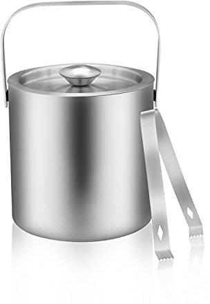 LUCKYGOOBO Mini Ice Bucket Portable Double Wall Ice Bucket with Tong,Stainless Steel Hotel Bucket/Champagne/Beverage Bucket,Size 1.3 Liters 5.5 x 5.5 in,Serveware for Party,Event,and Camping.