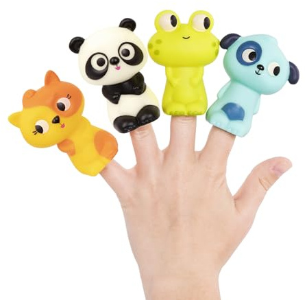 B. toys - Pinky Pals - Gatto, panda, cane e rana - 4 marionette da dito - Pupazzi da dito con animali - Gatto, Panda, Cane, Rana - 10 mesi +