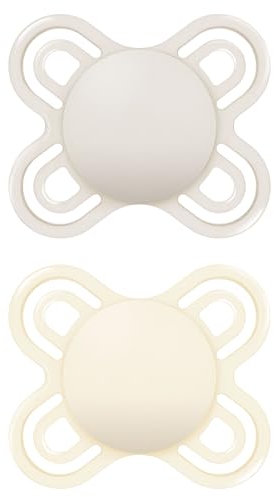 MAM Perfect Soothers | 0-2 Months | 2 Pack | Newborn Dummies | Comes in Dummy Steriliser Case | Sustainable Materials | Baby Accessories for Newborn | Cream/White (Various Designs)
