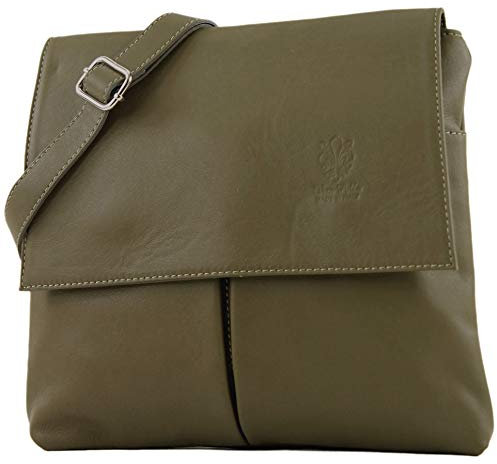 modamoda de T63 Damen Nappaleder Umhängetasche Schultertasche handmade in Italy, Farbe:Olivgrün dunkel