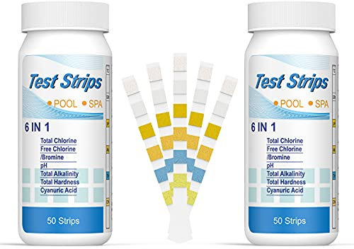 Ehomfy 6 in 1 Strisce Test Piscina 100 Pezzi, Test Piscina PH Cloro Alcalinità,Test Strisce di qualità dell'Acqua,Adatto per Strisce Reattive in Spa e Piscina
