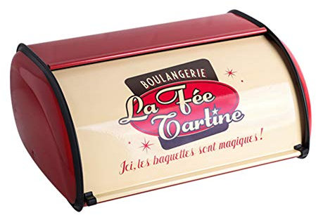 Sziqiqi Vintage Brotkasten Aufbewahrung Arbeitsplatte Brotbehälter 33cm mit Roll-Top und Schutzverkleidung für Brot Brötchen Kekse Muffins gebacken gut Frisch und Aromatisch, Rot