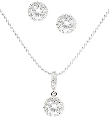 My Gold Damen Schmuckset Halskette & Ohrringe Silber 925 Sterlingsilber Komplettes Set 44cm Geschenkset Amazone Set