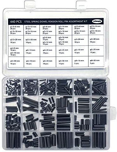 440 Stück Schlitz-Federstifte Rollstifte Sortiment Set Stahl Split Federdübel Spannstifte Metall Hardware Sortiment Kit Hohlfederstifte gemischte Größen M1.5 M2 M2.5 M3 M4 M5 M6 M8 schwarz mit Box