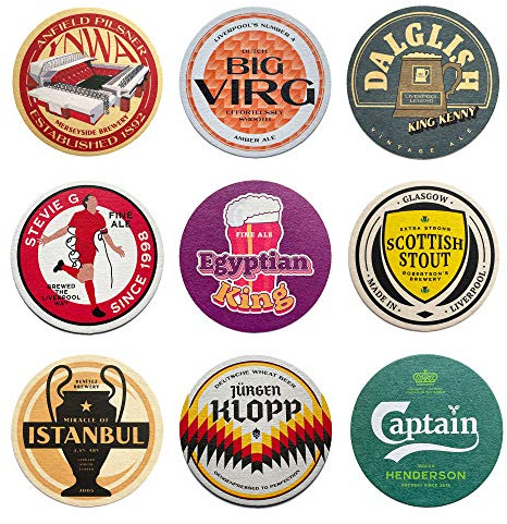 Boot & Ball Liverpool Beer Mats for Home Pub – 9 Football Inspired Coasters – Traditional Pulp Board Bar Mats – Beer Gifts for Men – Made in the UK