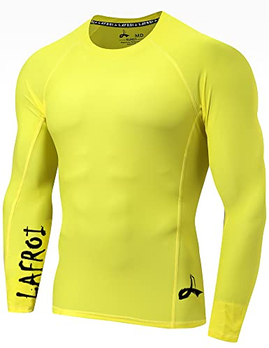 LAFROI - Camiseta de Neopreno Protectora, de compresión, para Hombre, Manga Larga, UPF 50+, Ajustada, Modelo CLYYB (Asym Yellow,M)