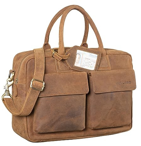 STILORD Carlo Große Umhängetasche Leder Lehrertasche Aktentasche Schultertasche Reise Beruf Freizeit 15,6 Zoll Laptop College Bag Arbeit Büro Farbe:Cognac - braun