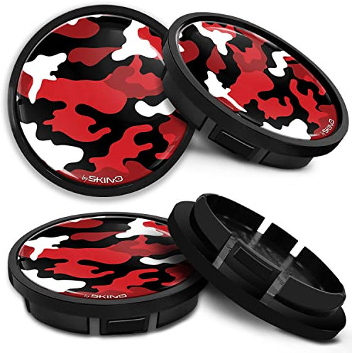 SkinoEu Kompatibel für Nabendeckel VW 66mm 5G0601171XQI Radnabenabdeckung für Alufelgen Felgendeckel Nabenkappe Radkappen Schwarz Tarnung Rot CR 26 Z*