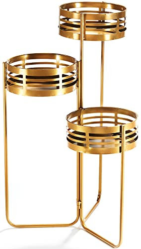 Kobolo Pflanzenständer Blumentreppe - Gold - Metall - 3 Etagen -48x48x70 cm