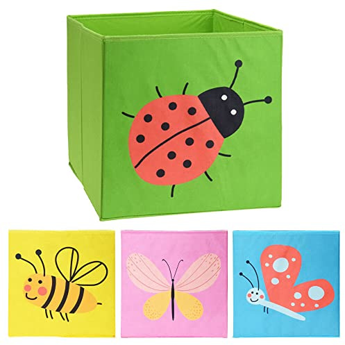 Murago 4er Set Faltboxen ca. 30x30x30 cm - Aufbewahrungsbox faltbar Körbe Blau Gelb Rosa Grün Einschub Boxen Stoff Würfel Regalkorb Klappbox für Kinderzimmer