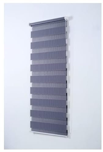 Zebra Roller Blinds - Dual Layered Zebra Dimout Fabric - Grey Curtians - 49cm x 165cm - Opaque and Translucent Vision Blind shades