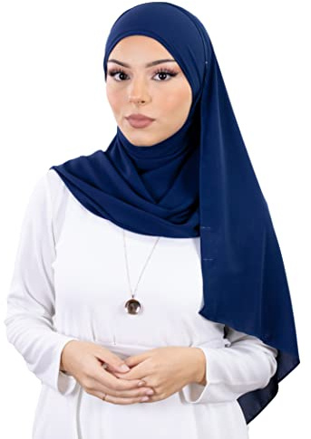 Hijab Crepé de lujo para mujer musulmana velada, azul marino