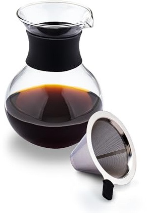 Wilmax Teezubereiter & Kaffeebereiter mit Dauerfilter 770 ml - Glaskanne für Teeblumen - Kaffeebrüher für perfekten Filterkaffee - Glas Kaffeekanne mit - Filter aus Edelstahl