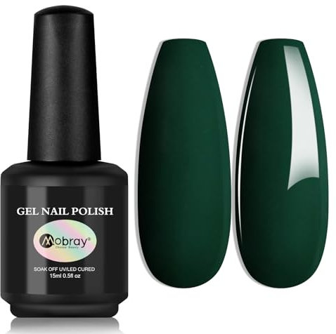 Mobray Dark Green Gel Nail Polish, Easy Colouring 15ML U V LED Soak Off Green Neutral Gel Nail Varnish, Nail Art DIY Manicure for Women
