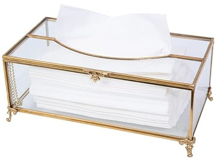 SLHEQING Caja para pañuelos cosméticos, Caja de Pañuelos Rectangular, Dispensador de pañuelos de Cristal, Caja de pañuelos para tocador, baño, salón, Mesa de café u Oficina