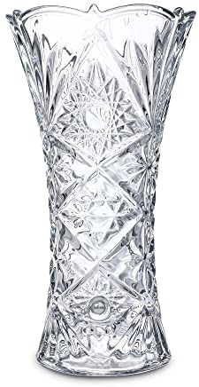 H&D HYALINE & DORA 11.2'' Tall Glass Flower Vase Sunflower Shape Design,Thickened Clear Crystal Glass Vase Gift for Flower Lovers