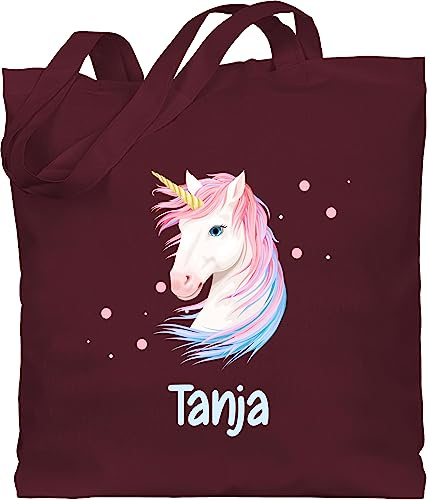 Baumwolltasche - Einhörner - Geschenk Einhorn mit Name personalisiert I Unicorn - Unisize - Bordeauxrot - personalisierte tasche kindergarten unicorns und beutel stoffbeutel wechselkleidung